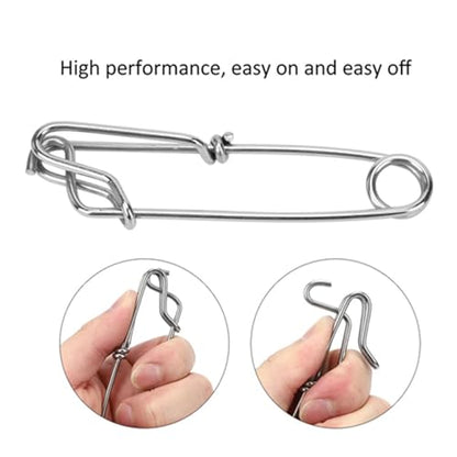10 PCS Longline Fishing Line Clips Stainless Steel Trotline Clips | Fishing Snap Branch, Reinforced Hook Body, Spring Clasp, One-Touch Push Button, Floats, Sharking, Tuna, Crabbing, Shrimping