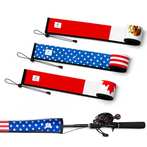 Rod Socks for Fishing Poles, Extra Thick Neoprene Rod Covers, 3 Pack | Fishing Pole Covers Sleeves for 7'-8' Spinning & Fly Rods, 65" L x 4.5" Opening, Hanging Loop & Adjustable Lanyard
