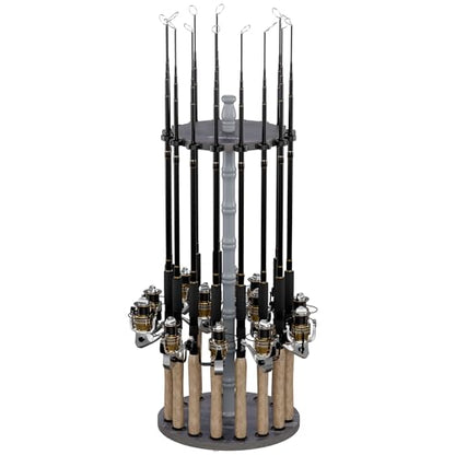 Rush Creek Creations 16-Rod Round Fishing Rod Holder for Garage, 360° Access Fishing Pole Holder for Fishing Rods, Reels, and Gear, Securely Holds 16 Rods, Barnwood - color: Barn Wood
