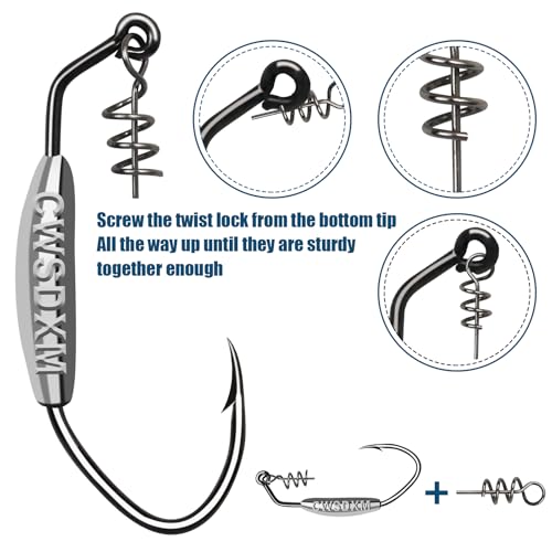 Twistlock Fishing Hooks, Swimbait Hooks Belly Offset Hooks Weighted Hook 1/0 3/0 4/0 for Soft Plastics Lures Fishing Saltwater Freshwater - color: Spring Weighted Hooks 4g - 24pcs