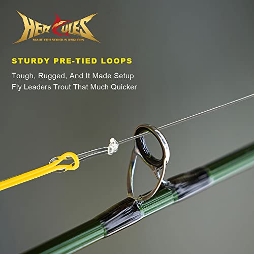 HERCULES Pre-Tied Loop Fly Fishing Leader 6 Pack with Tapered Leader Wallet - size: 9FT - 6pcs