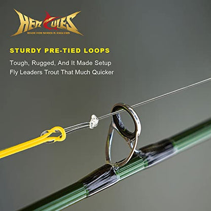 HERCULES Pre-Tied Loop Fly Fishing Leader 6 Pack with Tapered Leader Wallet - size: 12FT - 6pcs