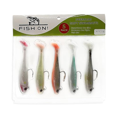 3 1/2" Pre-Rigged Jig Head Fishing Lures Pack of 5 - Soft Plastic Paddle Tail Swimbait with Hook for Freshwater and Saltwater