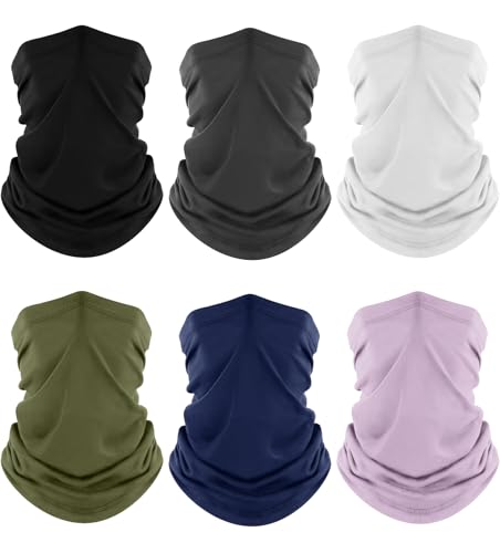 Fuinloth Neck Gaiter, 6 Pack Cooling UV Protection Bandana Face Mask Gator | Breathable Sweat Wicking, UPF 50, Sun Wind Dust Shield, Quick Dry & Washable, 95% Polyester 5% Spandex - color: Black+gray+white+green+navy+lavender