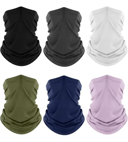 Fuinloth Neck Gaiter, 6 Pack Cooling UV Protection Bandana Face Mask Gator | Breathable Sweat Wicking, UPF 50, Sun Wind Dust Shield, Quick Dry & Washable, 95% Polyester 5% Spandex - color: Black+gray+white+green+navy+lavender