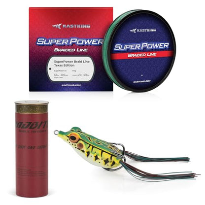 KastKing Superpower Braided Fishing Line and Lure Kit, 4X Braid Line with Hard & Soft Baits, Topwater, Jigs, Rigs&Jerkbaits, Complete Freshwater Fishing Gear Set for Bass,Trout & Walleye,Gift for Men - size: Line: 65LB-200 Yds + Lure: Frog 1pc