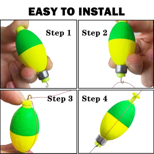 12 Pcs Fishing Bobbers Floats,Snap-on Fishing Bobber Fishing Float Corks Weighted Bobbers for Fishing Crappie Panfish Bluegill Trout - size: Oval