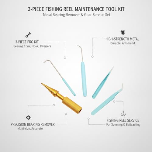 3-Piece Fishing Reel Maintenance Tool Kit - Metal Bearing Remover & Gear Service Set for Spinning and Baitcasting Reels - color: Gold