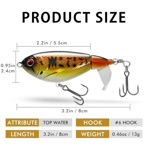TRUSCEND Popobait Easy Catch Fishing Lures with BKK Hooks, Instant Startup, Longer Cast, Balanced Spray/Sound/Swim, Plopper Topwater Lures for Bass, Trout, Pike, Walleye, Freshwater Saltwater Fishing - color: B2-3.2",0.46oz