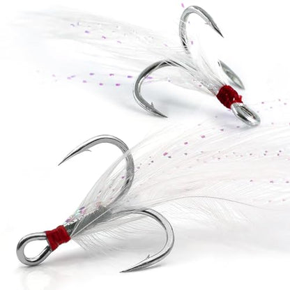 FishTrip Feathered Treble Hooks Fishing, 15Pcs Dressed Treble Hook Size 10 8 6 4 2 for Fishing Spoons Spinner Crankbait Jerkbait - size: 10#_15pcs