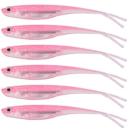 Dr.Fish Soft Plastic Baits, Fork Tail Soft Jerkbait Minnow Lures, 3 to 4-3/4 Inches Soft Swimbaits Jerk Shad Baits Crappie Bass Fishing Lures - color: Pink, size: 3"-6 Pack