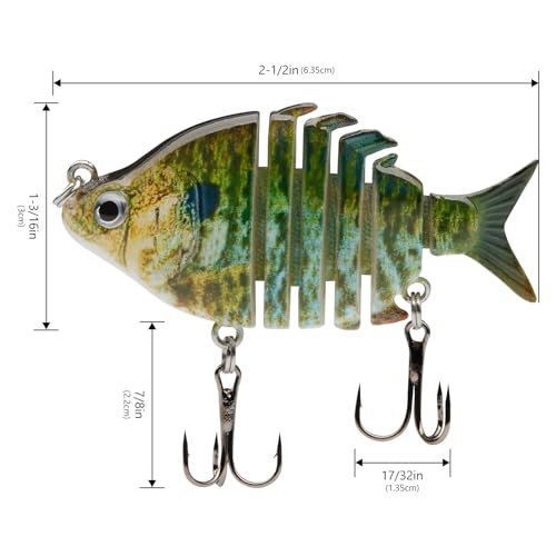Bassdash SwimPanfish 0.34oz Hard Swimbaits Multi Jointed Topwater Trout Bass Fishing Crank Lure for Freshwater and Saltwater - color: Blue/Gold Pumpkinseed