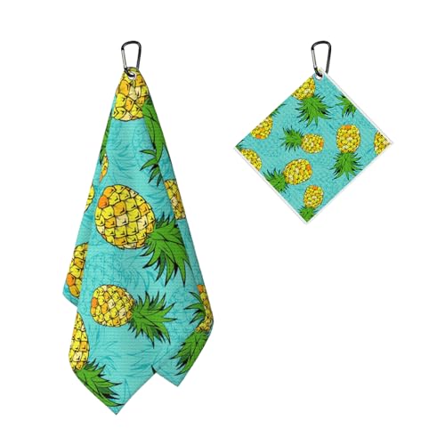 Yellow Pineapple Golf Towel for Golf Bags Carts Cute Fruits Golf Towels with Clip Blue Waffle Towels Cleaning Cloth 2 Packs for Men Golfer Accessories, Birthday Father's Day Holiday Present - color: Green Yellow
