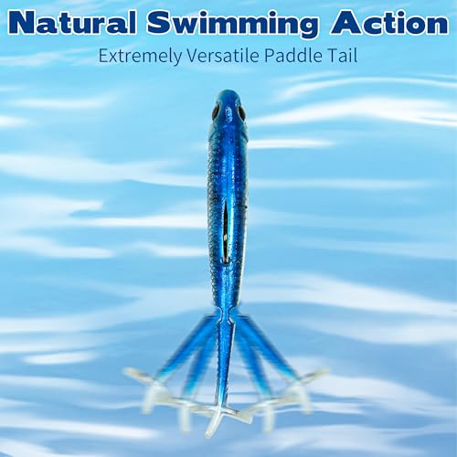 6PCS Soft Plastic Fishing Lures - 3.5in Swim Baits for Bass Pre-Rigged Jig Heads Walleye Fishing Lures with Paddle Tail Swimbaits for Bass Fishing Fishing Soft Plastic Lure Kit - color: Bule