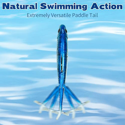 6PCS Soft Plastic Fishing Lures - 3.5in Swim Baits for Bass Pre-Rigged Jig Heads Walleye Fishing Lures with Paddle Tail Swimbaits for Bass Fishing Fishing Soft Plastic Lure Kit - color: Bule