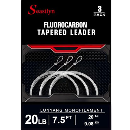3-Pack Fluorocarbon Fishing Line Pre-Tied Loop Fly Fishing Tapered Leader 7.5FT 9FT 12FT 0X 1X 2X 3X 4X 5X 6X 7X 8-26LB - size: 7.5FT-20lb