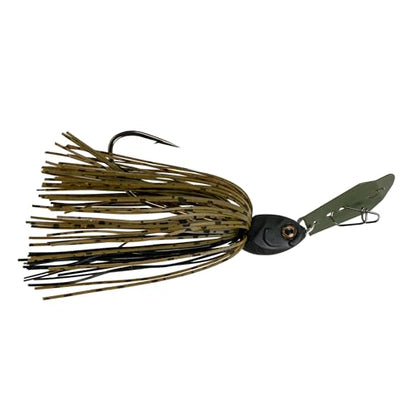 6th Sense - Jigsaw Bladed Jig for Bass Fishing, Vibrating Swim Jig, Reaction Bite Bait - color: Green Pumpkin Black, size: 3/8oz.
