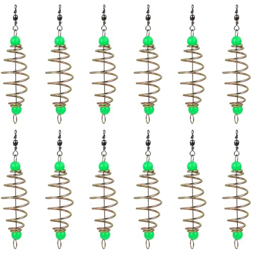 Toddmomy 12Pcs Carp Fishing Bait Cages, Carbon Steel Spring Feeder with Luminous Beads, Bait Holder for Night Freshwater Saltwater Fishing