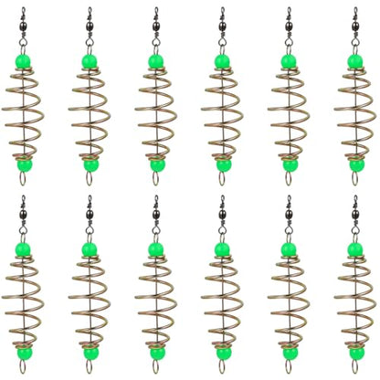 Toddmomy 12Pcs Carp Fishing Bait Cages, Carbon Steel Spring Feeder with Luminous Beads, Bait Holder for Night Freshwater Saltwater Fishing