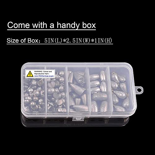 106pcs Fishing Weights Assortment Saltwater Split Shot Fishing Weights Sinkers Kit Assorted Bass Casting Bell Sinkers with Tackle Box for Saltwater Freshwater