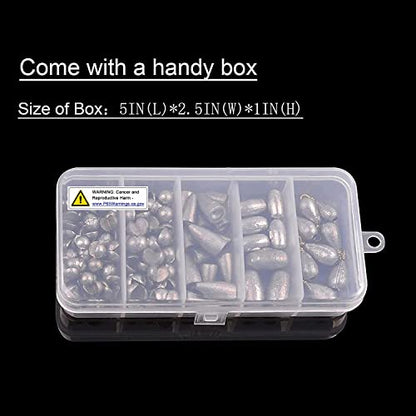 106pcs Fishing Weights Assortment Saltwater Split Shot Fishing Weights Sinkers Kit Assorted Bass Casting Bell Sinkers with Tackle Box for Saltwater Freshwater