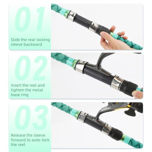 Surf Rod Saltwater 9ft- 4-Piece Carbon Fiber Surf Fishing Rods, Portable Travel Surf Spinning Rod with 20-40lb Power Green Blue - color: Green, size: 15FT Surf Rod