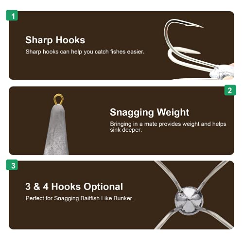 Snagging Hooks Snagging Weighted Treble Hooks Large Fishing Hooks Snagging Weighted Treble Hooks Weighted Treble Bunker Snag Hooks 3 Sizes 1.05oz/1.76oz/2.46oz - style: 1.05oz: Three Claw+four Claw Anchor Hooks