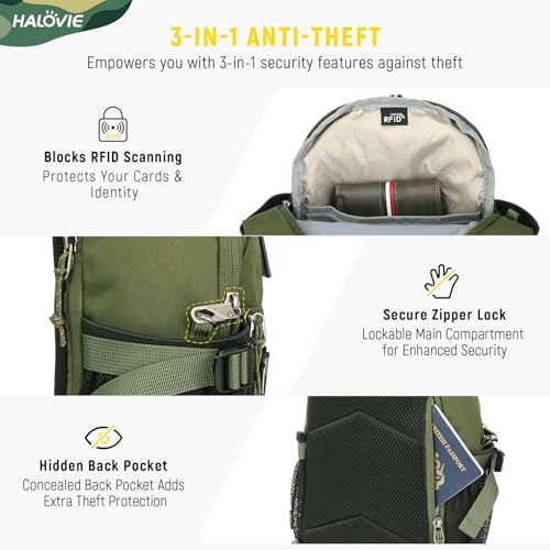 HALOVIE Anti-theft Sling Backpack RFID Crossbody Travel Daypack | Lightweight, Molle, Phone Pack, Hiking Trip Daily Use One Shoulder Bag, EDC Tactical Chest Side Pack Gift for Men - color: Army Green