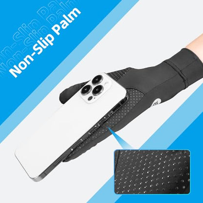 ROCKBROS UV Protection Gloves Soft Thin Women’s Sunscreen Gloves Anti-Skid Ice Silk Gloves with Removable Fingertips for Cycling Driving Running - color: blak