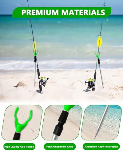 Fishing Rod Holder, Adjustable Telescopic Fishing Pole Holders for Ground Fishing Rod Holders Sand, 6-Pack with Alarm Bells