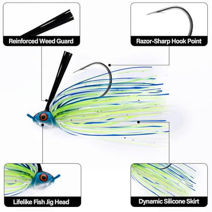 Dr.Fish 2 Pack Swim Jigs Weedless Bass Fishing Jigs Hook Lures with Reinforced Weed Guard Fish Head Swimbait Silicone Skirt Pike Walleye Muskie Freshwater Lures - color: Hot Craw, size: 1/2oz