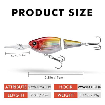 TRUSCEND Swimmax Easy Catch Fishing Lures with BKK Hooks, Wiggling, Vibrating, Rattling and Gurgling for More Bite, Heavy-Duty Dyneema Fiber Jointed Swimbaits for Bass, Trout, Walleye, Crappie, Pike - color: E1-2.8"-0.46oz