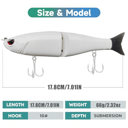 HADORAM Lure Slow Sinking Glide Bait with Fur Tail Lifelike Fishing Tackle for Trout Shad Bass Musky - color: 7in-3Pcs