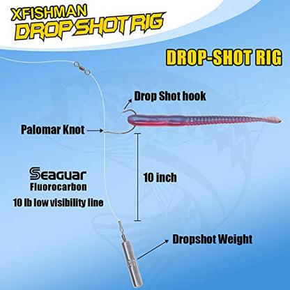 Drop Shot Rigs for Bass Fishing Ready Rig with Hooks and Sinker Weights - color: Hook Size 2-Weight 1/4 oz-Qty 5