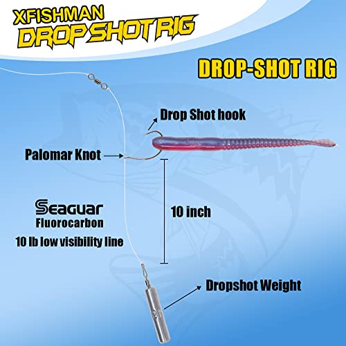 Drop Shot Rigs for Bass Fishing Ready Rig with Hooks and Sinker Weights - color: Hook Size 1/0-Weight 3/8 oz-Qty 5