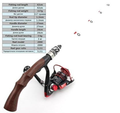 62cm Ultra-Light Ultra-Short Spinning Ice Fishing Rod Reel Set Carbon Fiber Travel Pole Tackle Type 7