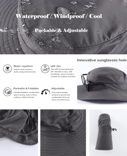 Home Prefer UPF 50+ Wide Brim Sun Hats with Neck Flap Sun Protection Hat for Men Women Gardening Fishing Summer Bucket Hat - color: Dark Grey