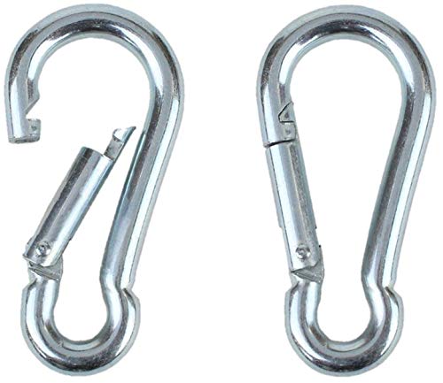 Black & Silver Zinc-Galvanized Heavy Duty Bushcraft Carabiner Spring Snap Clip Link Hooks 200-500lb Load 2, 6 & 12 Packs - color: 8cm (3.15in) Silver 2 Pack