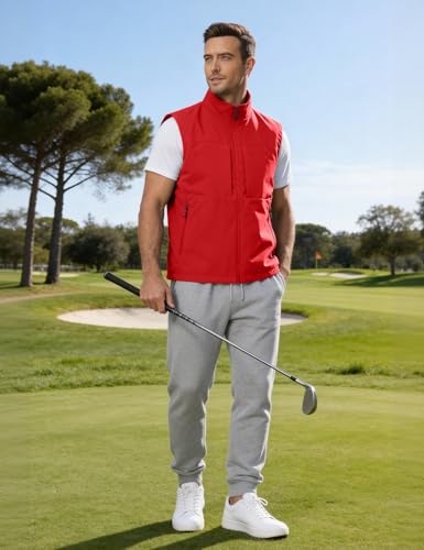 Eisctnd Mens Lightweight Quick Dry Vest Sleeveless Outdwear Utility Jacket | Utility Sleeveless Vest with Multi Pockets, Outerwear Hiking Fishing Photography Camping Travel Outdoor - color: Red, size: Large