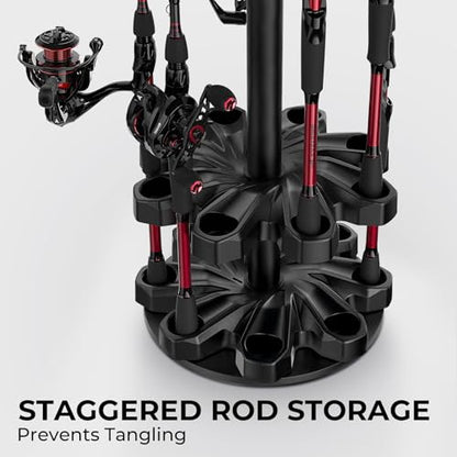 KastKing V16 Rotating Fishing Rod Holder for Garage, Floor Rack Holds Up to 16 Rods & Combos, Space-Saving Pole Organizer with Foam, Durable ABS, Fishing Gear Storage Gift for Men - size: V16 with Rotating Base