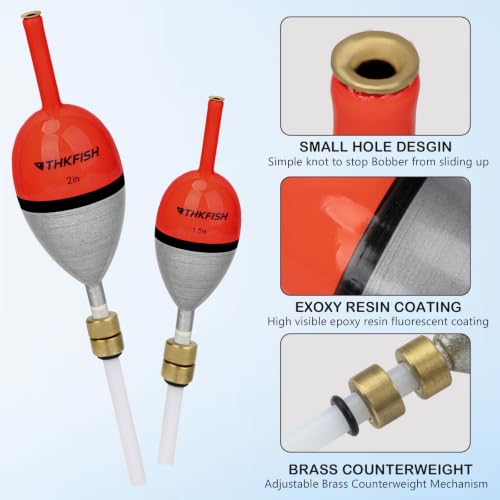 THKFISH Wood Weighted Slip Bobbers for Crappie Walleye Fishing | 5 Pcs Fishing floats Weighted Slip Bobbers with Brass Pendant for Steelhead Bass, Crappie, Walleye, Salmon Fishing - size: 1.5in(L)* 0.82in(W)* 5pcs
