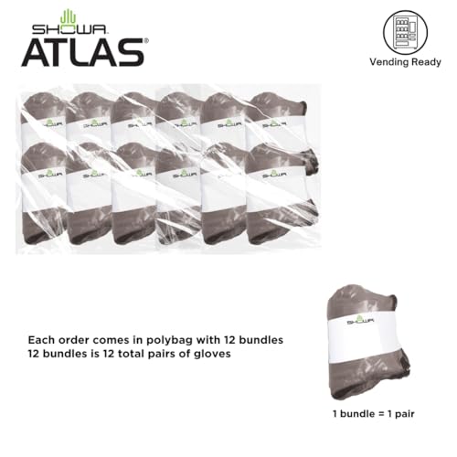 SHOWA Atlas 620 Double-Dipped PVC Chemical Resistant Gloves, Rough Finish Grip, Seamless Cotton Liner - size: Medium, style: Vending 12-pack