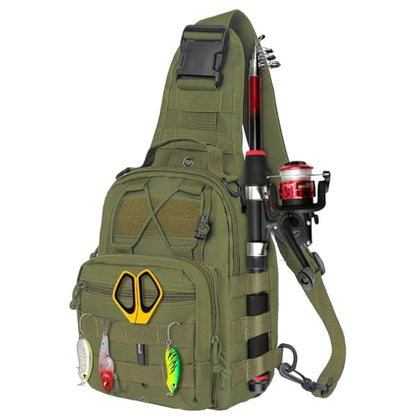 Fishing Backpack Small Fishing Tackle Storage Bag with 3 Methods of Carrying Large Capacity Sling Backpack for Outdoor Hiking Travel Hunting (Army Green) - color: Army Green