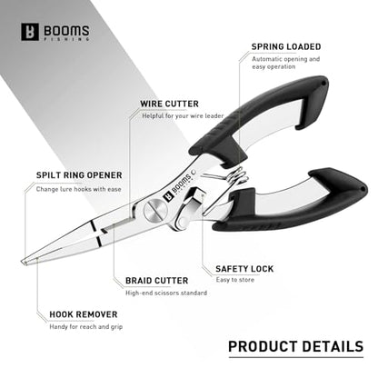 Booms Fishing H01 Small Fishing Pliers Scissors Braid Cutters Stainless Steel Fishing Tools Split Ring Pliers Hook Remover - color: A: Straight With Lanyard