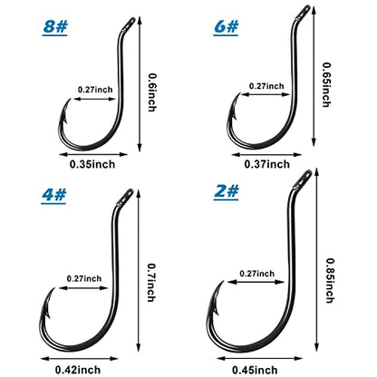 Black Octopus Fishing Hooks, 100pcs Catfish Circle Hooks, High Carbon Steel, Long Shank, Freshwater Saltwater - size: 5/0#(100pcs per pack)