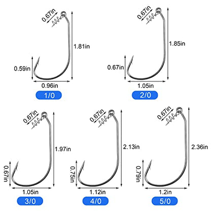 Swimbait Twist Lock Fishing Hook, 60Pcs Twist-Lock Worm Keeper Hooks with Centering Pin Spring Weedless Hook for Soft Plastic Lures Baits Bass Fishing 1/0 2/0 3/0 4/0 5/0 - size: 1/0-60pcs