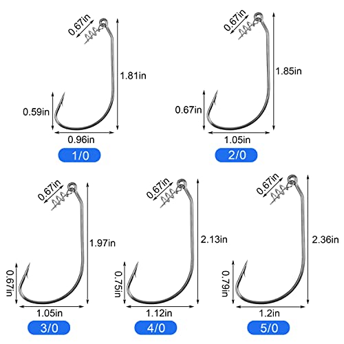 Swimbait Twist Lock Fishing Hook, 60Pcs Twist-Lock Worm Keeper Hooks with Centering Pin Spring Weedless Hook for Soft Plastic Lures Baits Bass Fishing 1/0 2/0 3/0 4/0 5/0 - size: 5/0-60pcs