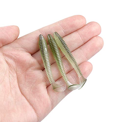 Paddle Tail Swimbaits 100/80/50PCS, 5/4/3/2 inch Soft Fishing Lures Bulk Pack – Durable Lifelike Action Lures for Bass, Trout, Crappie – Freshwater & Saltwater Fishing Gifts - color: Light Green, size: 2in, 100pcs