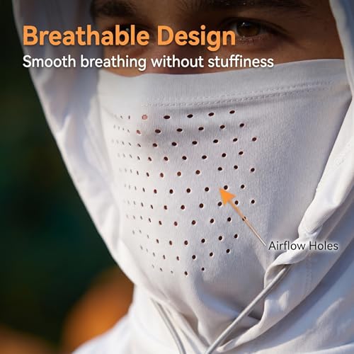 Cooling Balaclava Face Mask Sun UV Protection Hood Full Head Mask Face Cover with Breathable Holes for Cycling Fishing - color: White