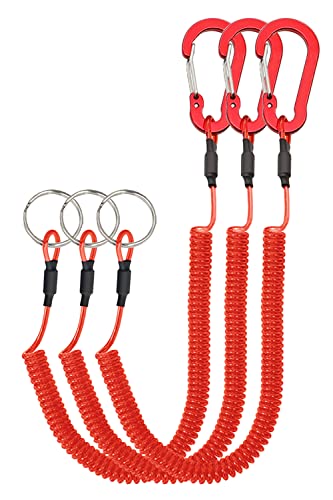 Lix&Rix Retractable Safety Coiled Lanyard with Aluminium Alloy Carabiner Clip, Black/Blue/Green/Red/Silver/Yellow - color: Red 3pcs